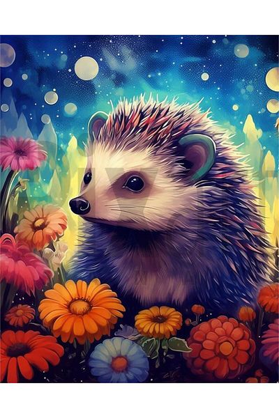 pixartsanat Hedgehog Flower 30*40cm Pixart Art Diamond Mosaic Painting Diamond Turkey