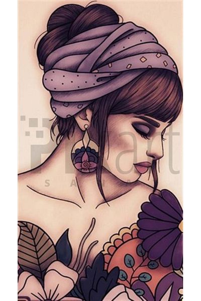 pixartsanat Girl with Bandana Pixart Art Diamond Mosaic Painting Diamond Türkiye 28*51