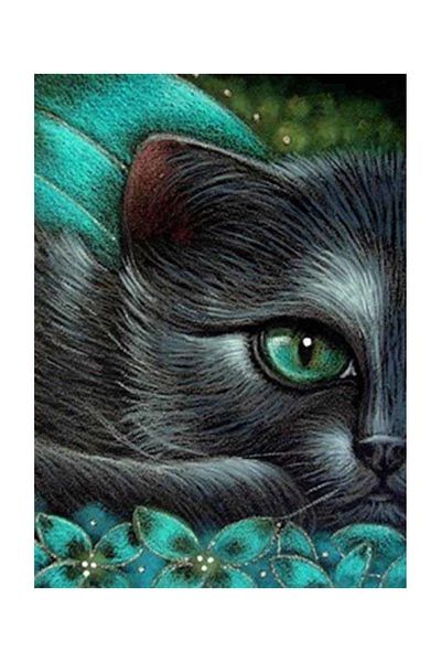 pixartsanat Little Cat in Greens Pixart Art Diamond Mosaic Painting Daimond Turkey 42*58
