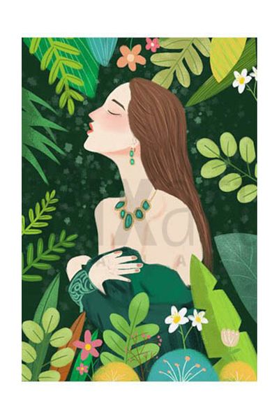 pixartsanat Beautiful Woman in Green Dress Pixart Art Diamond Mosaic Painting Diamond Türkiye 43*60