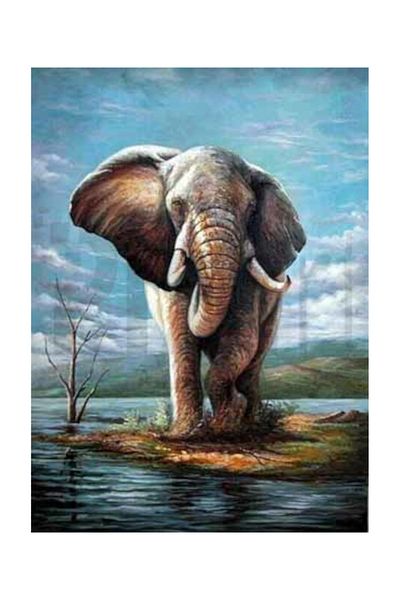pixartsanat Elephant in the Creek Pixart Art Diamond Mosaic Painting Diamond Turkey 40*60