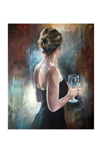 pixartsanat Woman Holding a Glass Pixart Art Diamond Mosaic Painting Diamond Turkey 41*51
