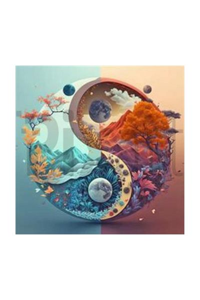 pixartsanat Blue and Red Yin Yang Diamond Mosaic Painting Diamond Turkey 50*50