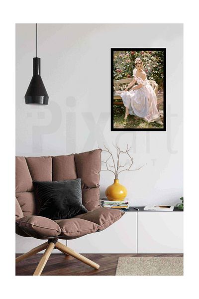 pixartsanat Woman in White Dress and Her Dog Pixart Art Diamond Mosaic Painting Diamond Türkiye 40*50