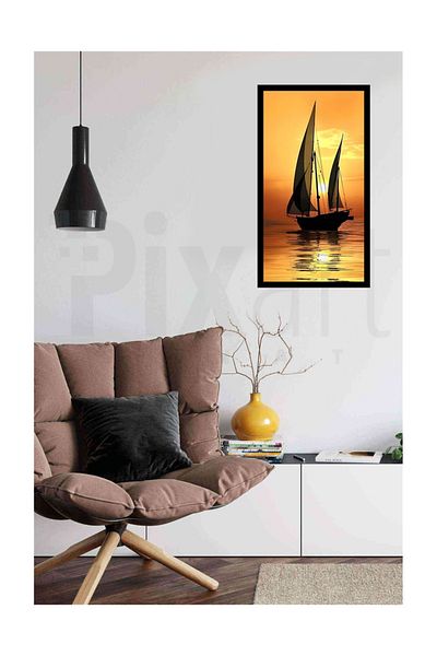 pixartsanat Sunset And Sailboat Pixart Art Diamond Mosaic Painting Diamond Turkey 38*69