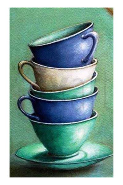 pixartsanat Cups in Blue Green Tones Pixart Art Diamond Mosaic Painting Diamond Turkey 33*53