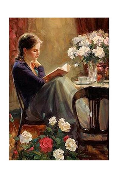 pixartsanat Girl Reading a Book Pixart Art Diamond Mosaic Painting Diamond Türkiye 41*58