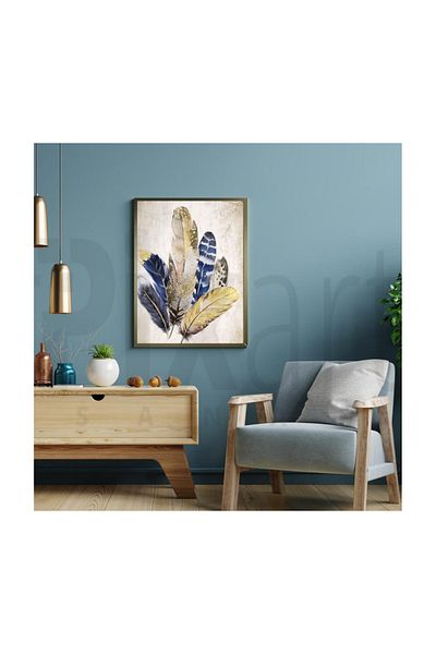 pixartsanat Navy Blue Gold Yellow Feather Pixart Art Diamond Mosaic Painting Diamond Türkiye 50*71