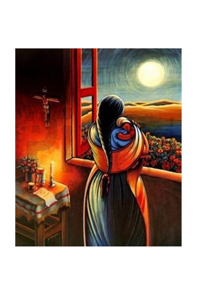 pixartsanat Woman on the Window Pixart Art Diamond Mosaic Painting Diamond Türkiye41*51
