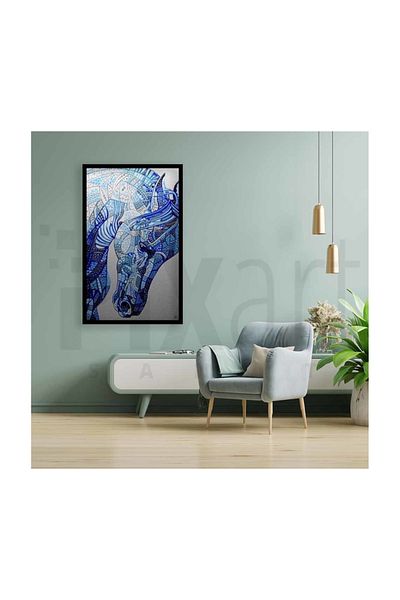 pixartsanat Stone Blue Horse Pixart Art Diamond Mosic Painting Daimond Türkiye 45*66