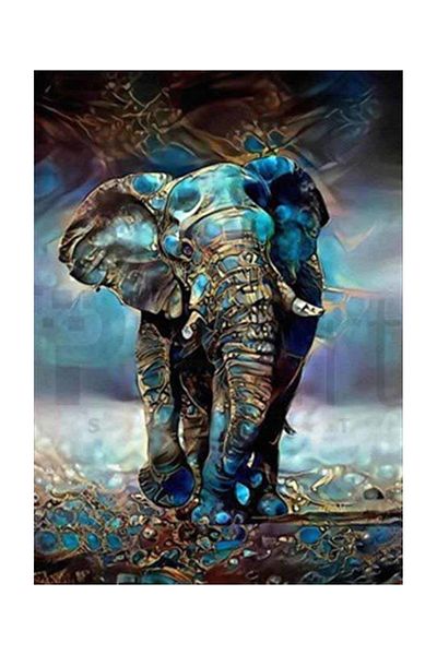 pixartsanat Blue Gold Detailed Elephant Pixart Art Diamond Mosic Painting Daimond Türkiye 45*60