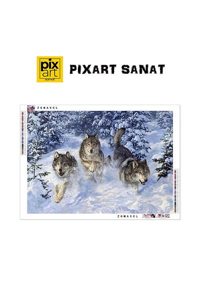 pixartsanat Wolves 50x35 PixArt Art Diamond Mosaic Painting Diamond Turkey