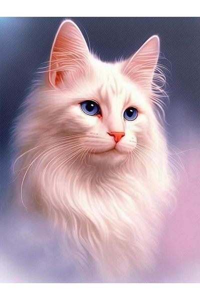 pixartsanat White Cat 30X40 Pixart Art Diamond Mosaic Painting Diamond Turkey