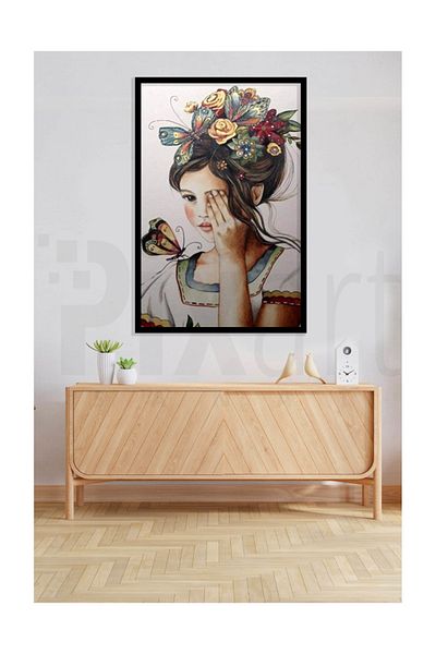 pixartsanat Diamond Turkey 38*56 - Flower and Butterfly in My Hair Pixart Art Diamond Mosaic Painting
