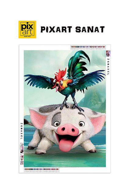 pixartsanat Pig And Rooster 30x40 PixArt Art Diamond Mosaic Painting Diamond Turkey