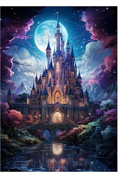 pixartsanat Diamond Turkey 30X40 - Castle on the Moon Light Pixart Art Diamond Mosaic Painting