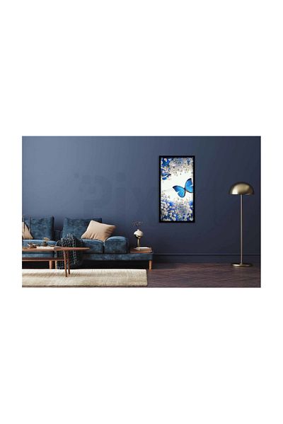 pixartsanat Blue Butterflies in White Flowers Pixart Art Diamond Mosaic Painting Diamond Turkey 45*82
