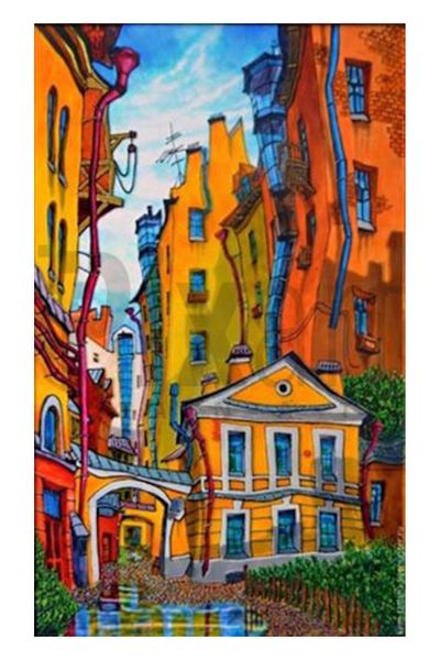 pixartsanat Orange Trapezoid Houses Pixart Art Diamond Mosaic Painting Diamond Turkey 36*60