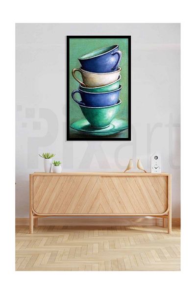 pixartsanat Cups in Blue Green Tones Pixart Art Diamond Mosaic Painting Diamond Turkey 33*53