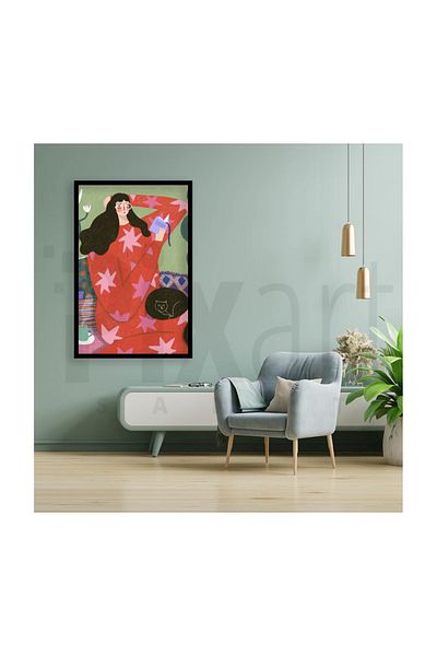 pixartsanat Woman Reading a Book in Red Dress Pixart Art Diamond Mosaic Painting Diamond Türkiye 40*50