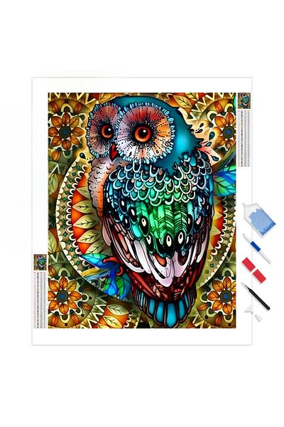 pixartsanat Mandala Berry Branch Owl - 40X60 Pixart Mosaic Painting