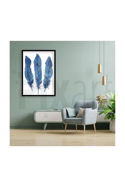 pixartsanat Blue Colored Feathers Pixart Art Diamond Mosaic Painting Diamond Turkey 48*63