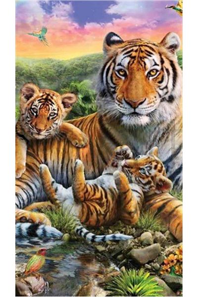 pixartsanat Tiger Family Pixart Art Diamond Mosic Painting Daimond Turkey 40*71
