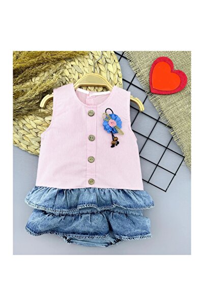 Narnuga Mi̇rayli̇fe 6-9-12-18 Months Rose Rosette Detailed Denim Pantyhose Sk...