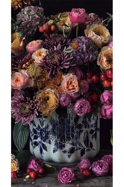pixartsanat Various Flowers in Blue Patterned Pot Pixart Art Diamond Mosaic Painting Diamond Turkey 40*60
