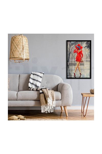 pixartsanat Woman with Red in the Rain Pixart Art Diamond Mosaic Painting Diamond Turkey 38*58