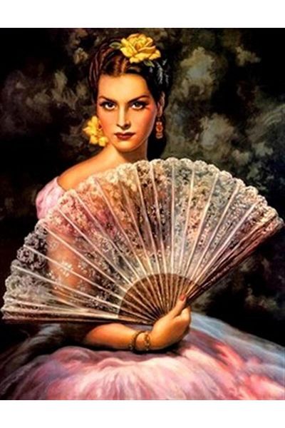 pixartsanat Woman with Fan Pixart Art Diamond Mosaic Painting Diamond Turkey 45*58