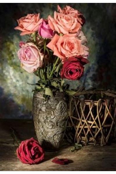 pixartsanat Antique Roses in the Vase Pixart Art Diamond Mosaic Painting Diamond Turkey 55*81