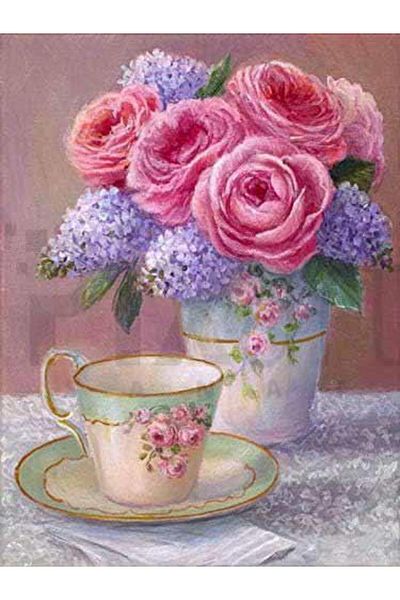 pixartsanat Roses And Mug Paint 30 * 40 Cm Pixart Art Diamond Mosaic Painting Diamond Turkey