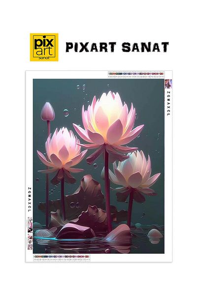 pixartsanat Pink Lotus 30X40 Pixart Art Diamond Mosaic Painting Diamond Turkey