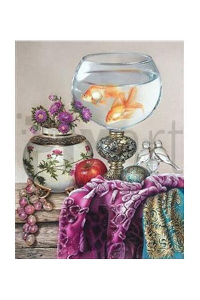 pixartsanat Gold Fish And Flowers Pixart Art Diamond Mosaic Painting Diamond Turkey 60*78