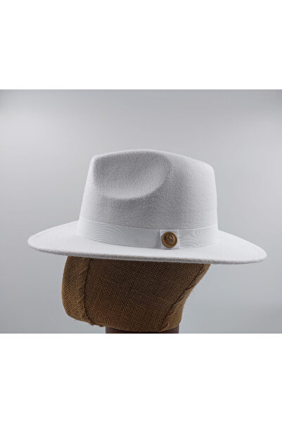 FELLMENS Panama Sombrero Hat with White Metal Button Detail