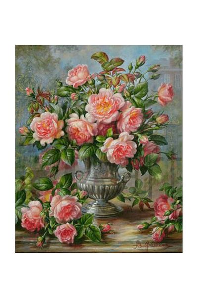 pixartsanat Pink Roses in a Vase Pixart Art Diamond Mosaic Painting Diamond Turkey 51*68