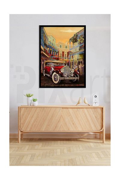 pixartsanat Nostalgia Red Car Pixart Art Diamond Mosaic Painting Diamond Türkiye 60*78