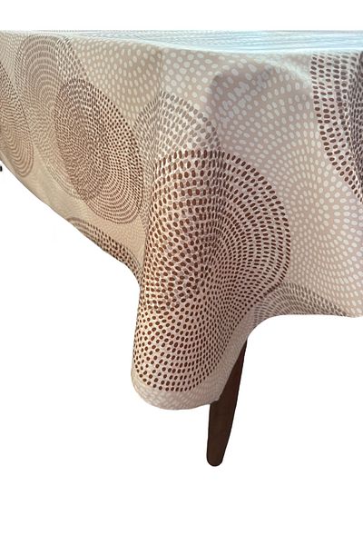 MIHAELA Round Patterned Beige-White Tablecloth