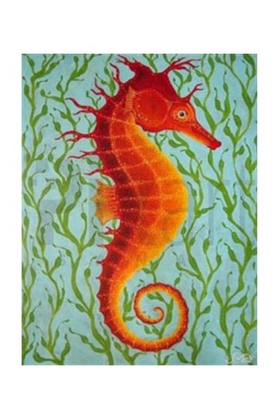 pixartsanat Green Themed Seahorse Pixart Art Diamond Mosaic Painting Diamond Türkiye 43*55