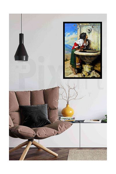 pixartsanat Girl Drinking Water from Fountain Pixart Art Diamond Mosaic Painting Diamond Turkey 40*60