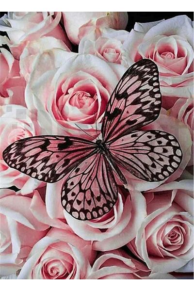 MOVAS Pink Roses and Butterfly 25X55 Pixart Art Diamond Mosaic Painting Diamond Turkey