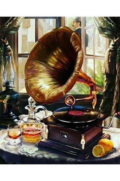 pixartsanat Gramophone on the Table Pixart Art Diamond Mosaic Painting Diamond Türkiye 43*53