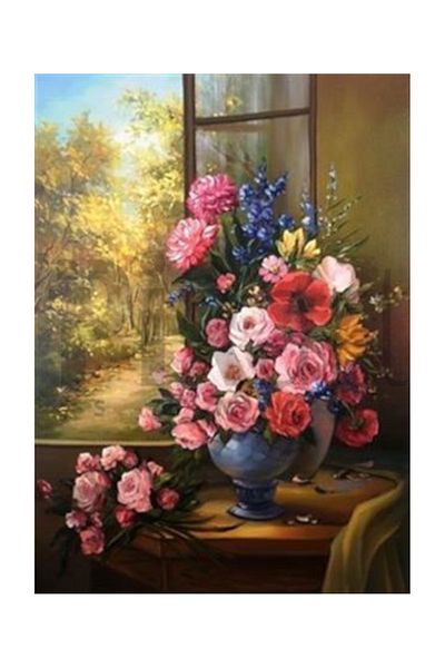 pixartsanat Little Garden in Front of the Glass Pixart Art Diamond Mosaic Painting Diamond Türkiye 45*63