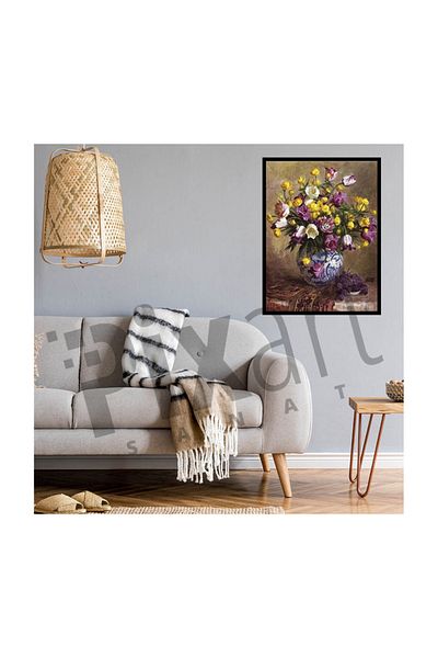 pixartsanat Tile Patterned Flowers in a Vase Pixart Art Diamond Mosaic Painting Diamond Turkey 60*76