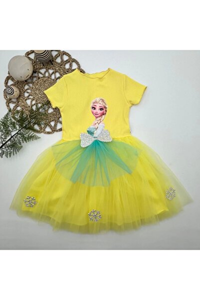 Narnuga Mi̇rayli̇fe 5-6-7 Years Old Elsa Patterned Bow Tulle Skirt Lined Shor...