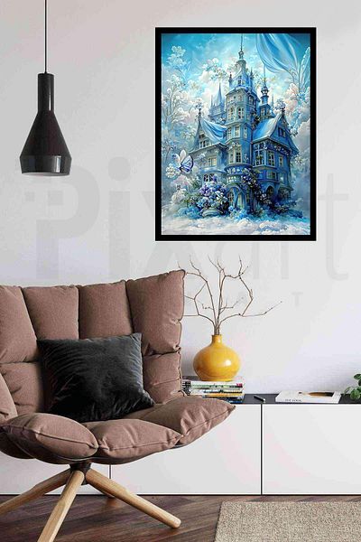 pixartsanat Blue Castle 30*40 PixArt Art Diamond Mosaic Painting Diamond Turkey