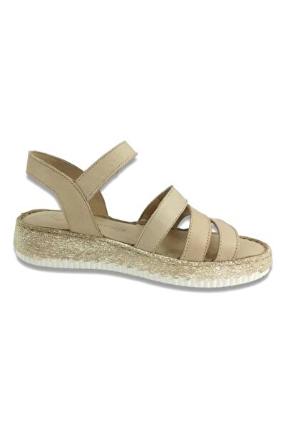 Mammamia 1220 Genuine Leather Daily Women's Sandals-Beige