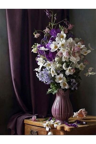 pixartsanat Purple And White Flowers Pixart Art Diamond Mosaic Painting Diamond Turkey 40*53