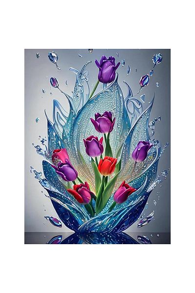 pixartsanat Turkey Diamond - 30X40 Water Drop Flowers Diamond Painting Pixart Art Mosaic Painting